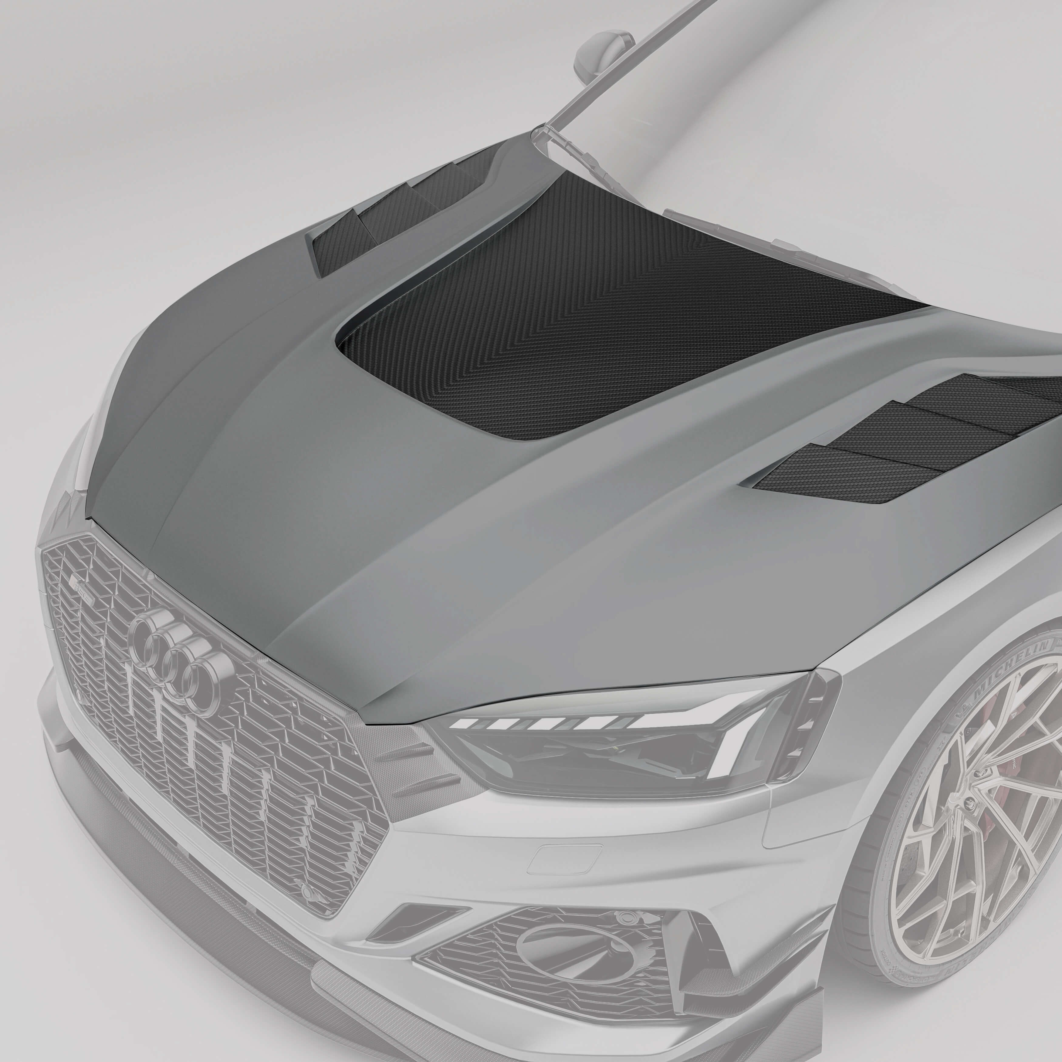 Audi RS5 coupe carbon fiber hood with protruding sections