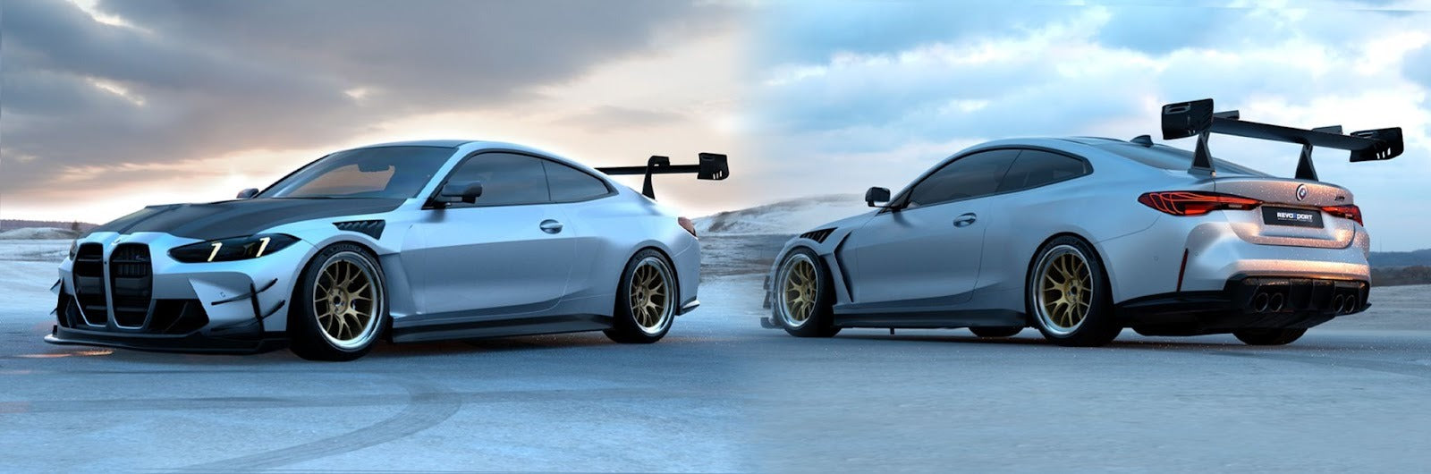 Two stylish cars with carbon fiber bodykits