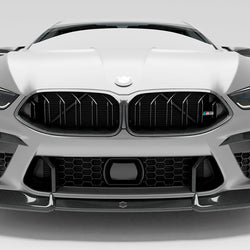 BMW M8 F92  with a carbon fiber griile close-up  on a white background