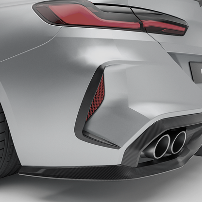 BMW car with a carbon fiber rear canards on a white background