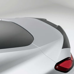 BMW M8 F92  with a carbon fiber rear spoiler close-up on a white background
