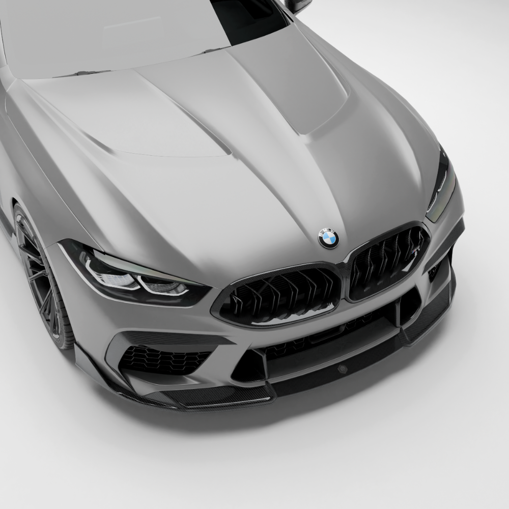 BMW car with a carbon fiber hood on a white background