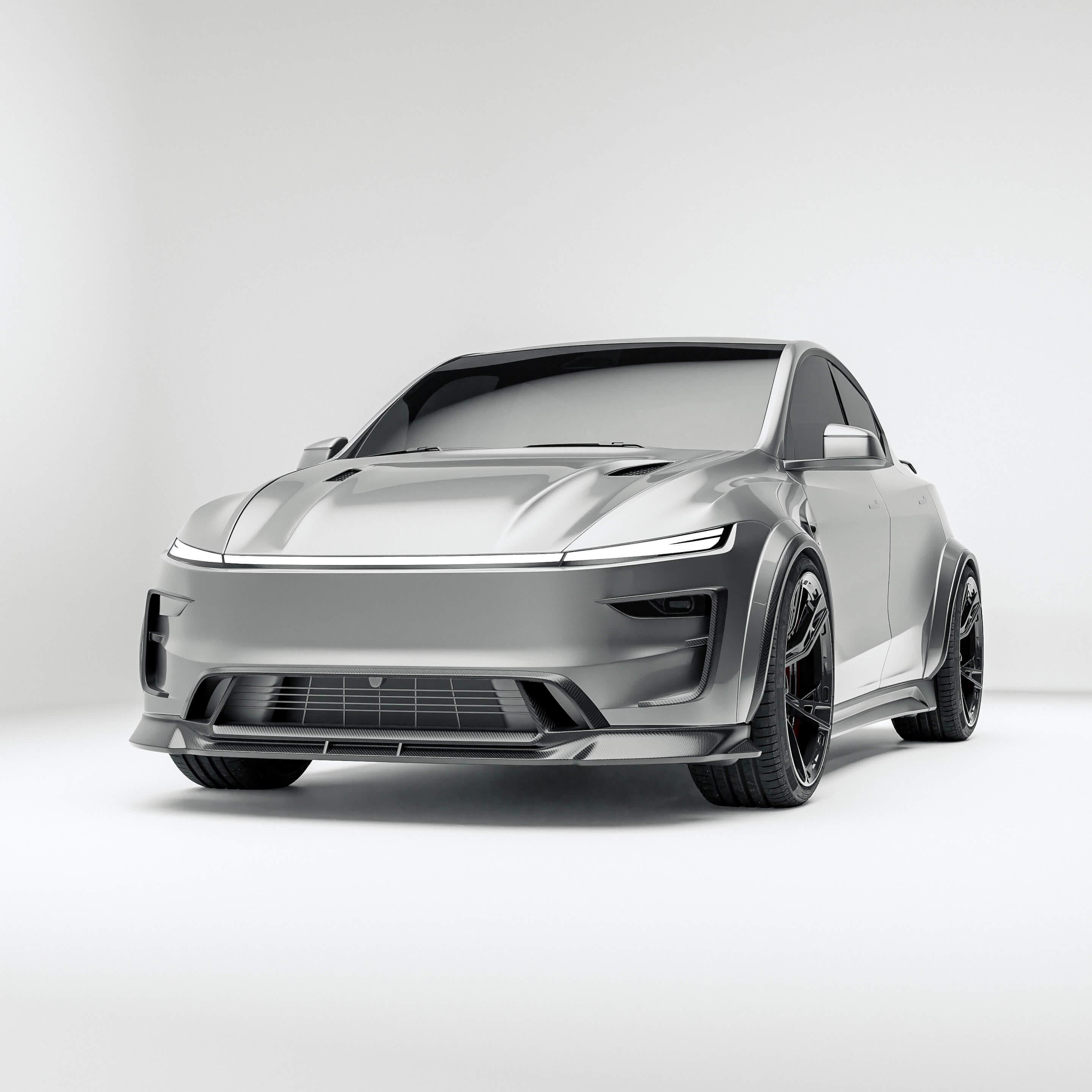 tesla-model-y-with-a-carbon-fiber-front-lip-on-a-white-background
